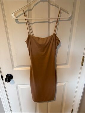 Windsor Camel Spaghetti-Strap Mini Dress